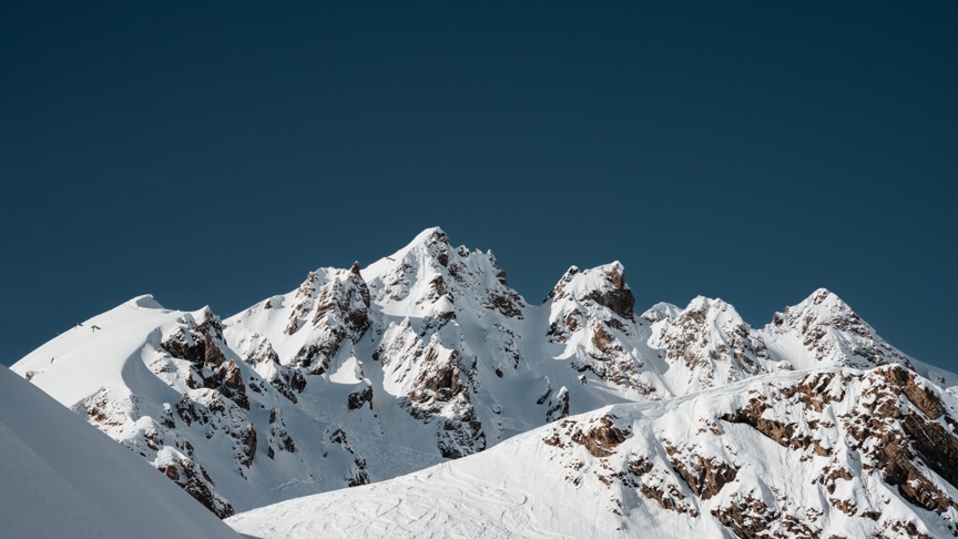 Mont Blanc in winter on a sunny day.